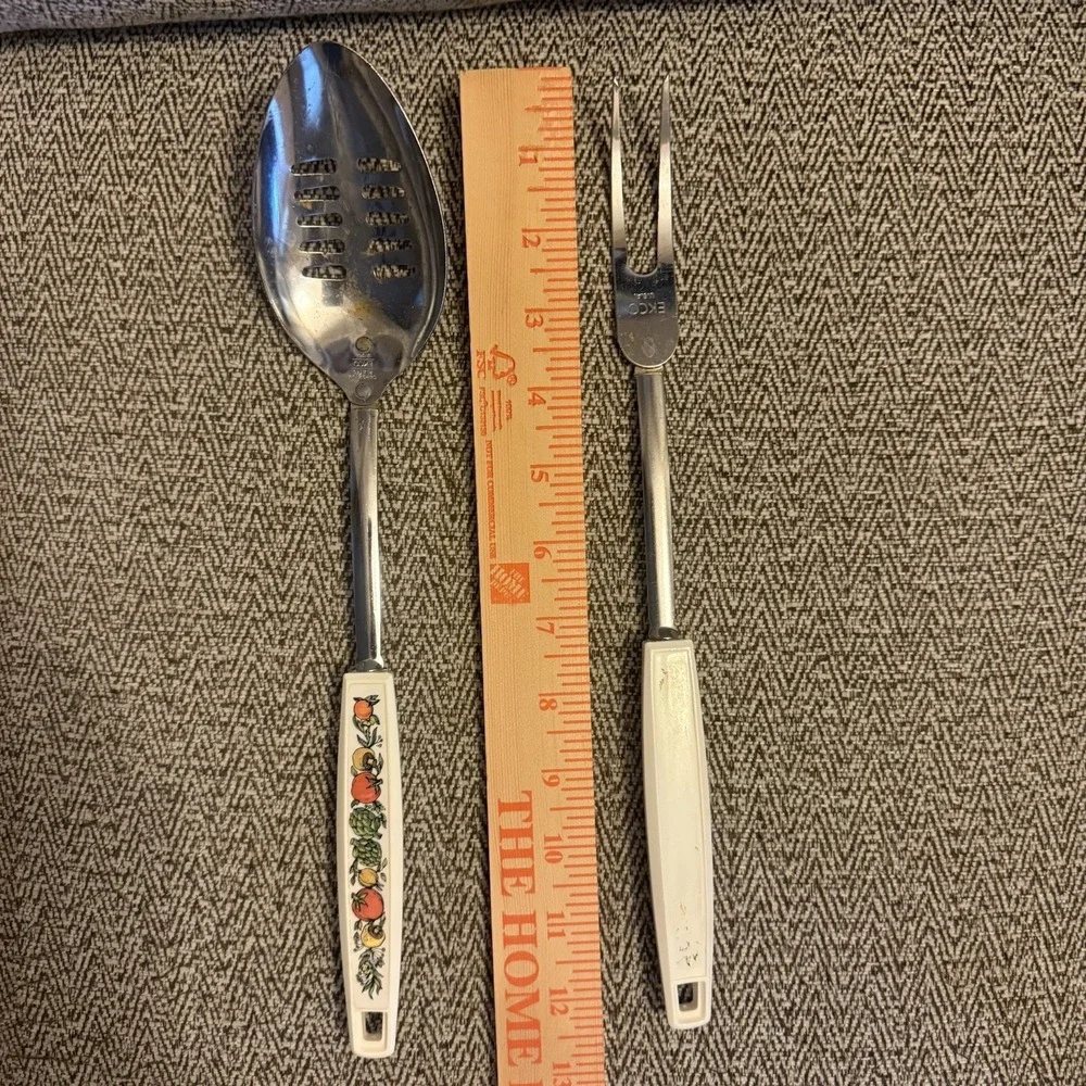 Vintage Ecko 'Spice of Life' Vegetables Chromium Plated Slotted Spoon Meat Fork‎